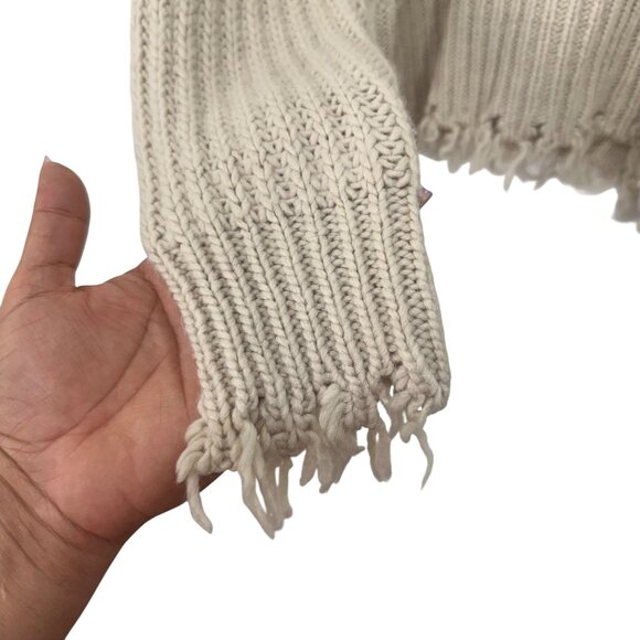 HYFVE Distressed Beige Distressed V-Neck Knit Sweater - Womens Size L - Picture 8 of 11